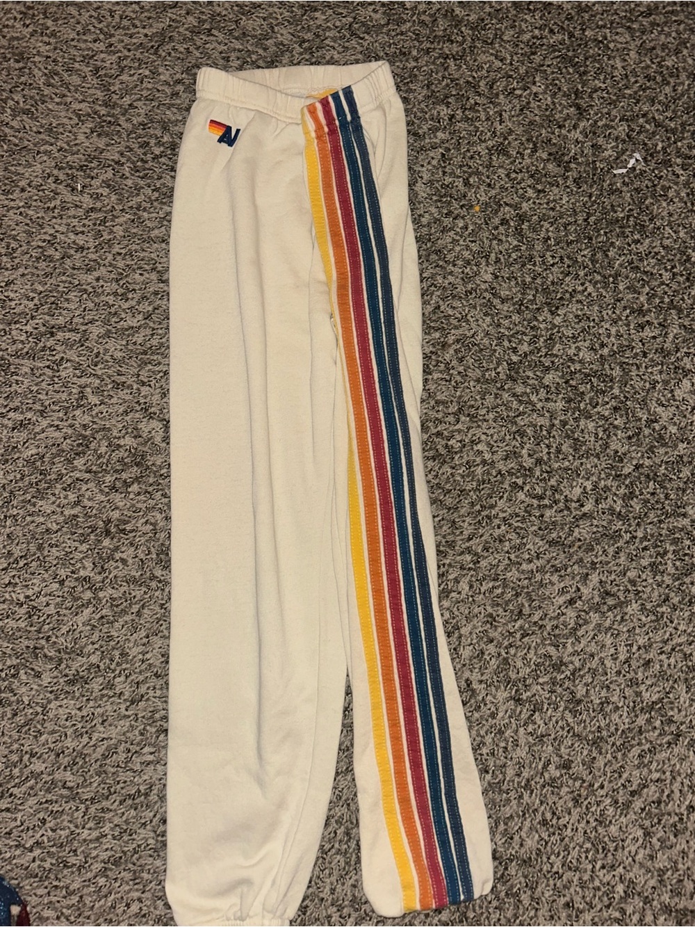 Aviator nation Cream Sweatpants with Rainbow Side Stripes